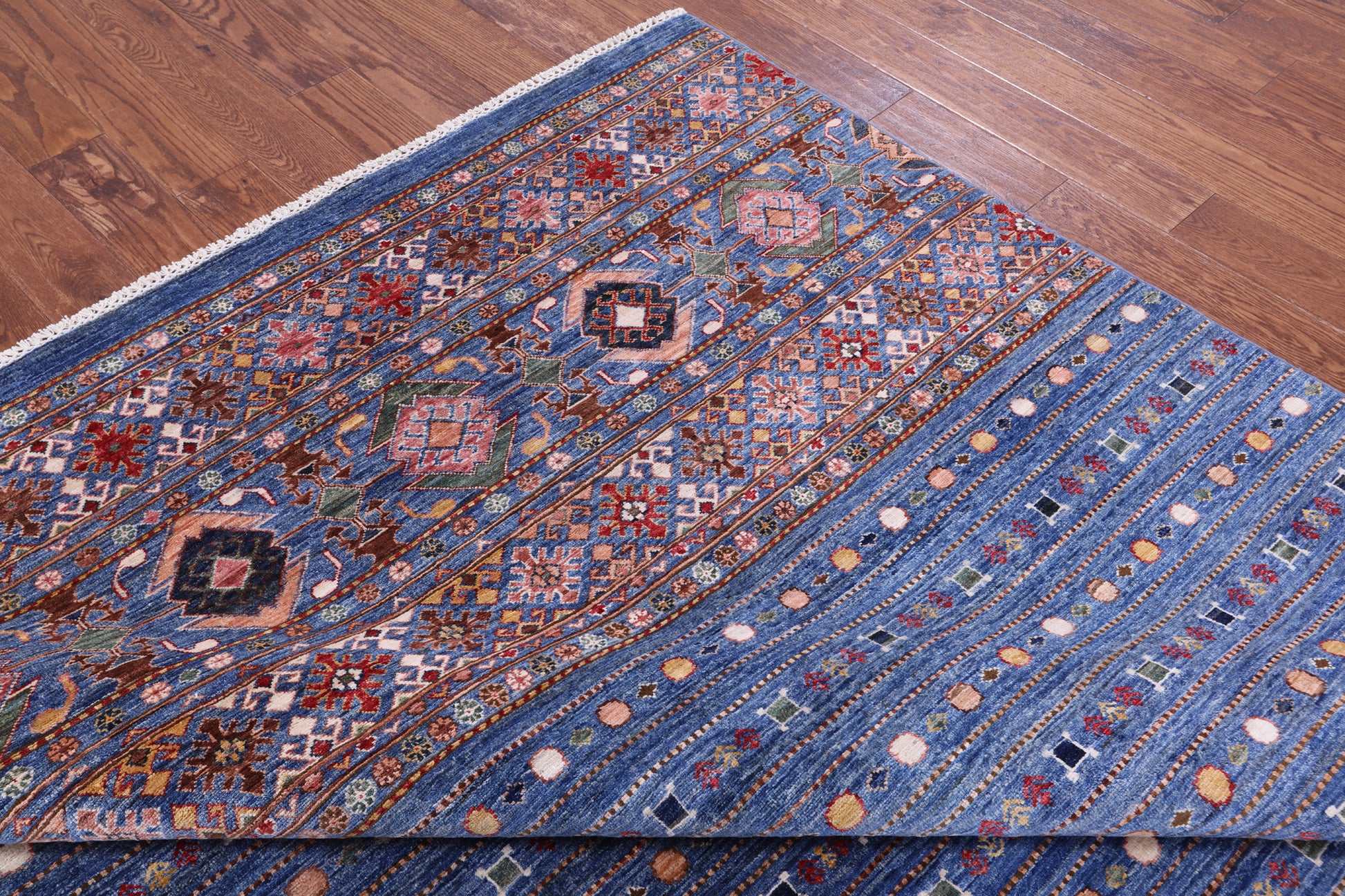 Blue Khorjin Persian Gabbeh Hand Knotted Wool Rug - 8' 2" X 10' 8" - Golden Nile