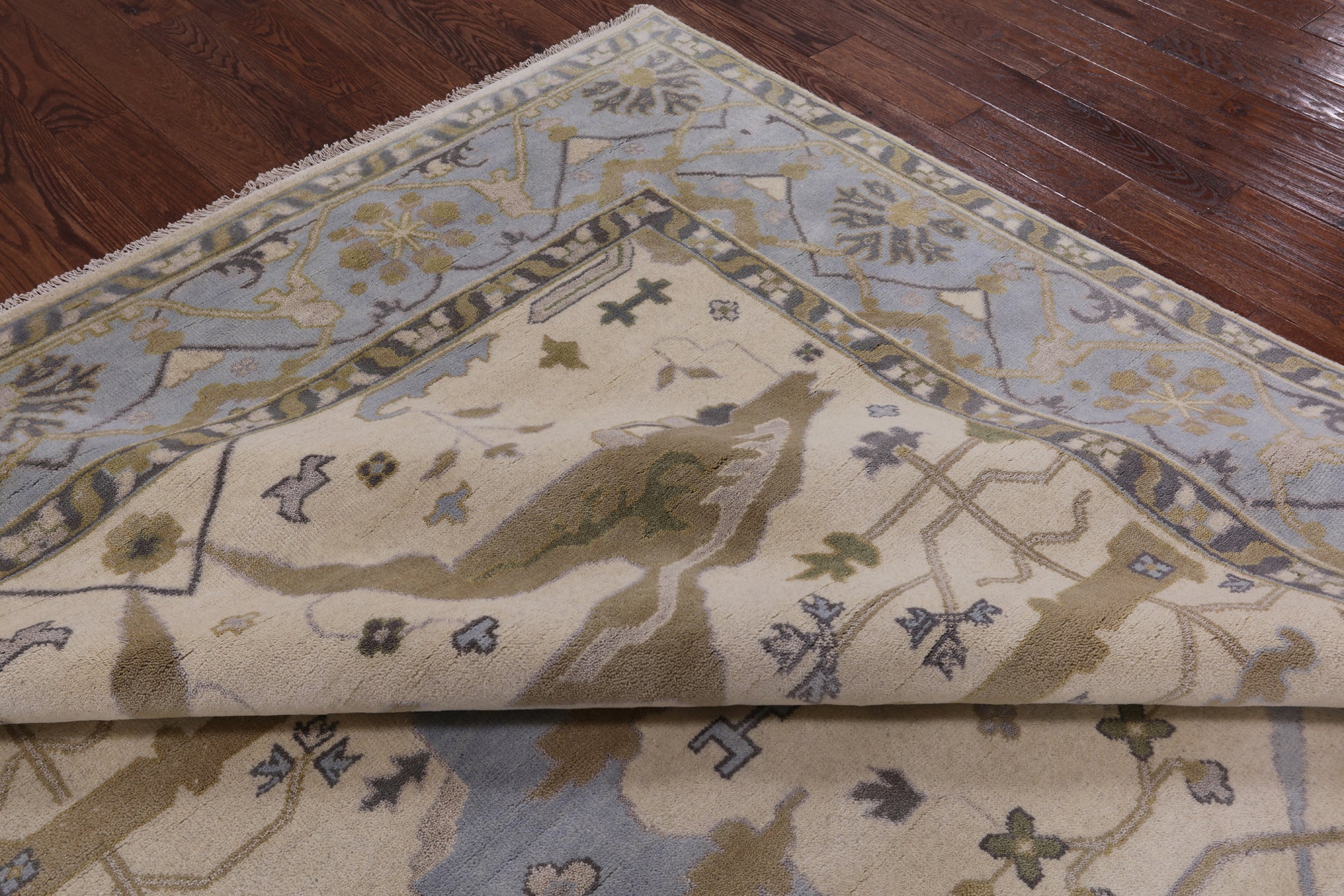 Ivory Turkish Oushak Hand Knotted Wool Area Rug - 9' 0" X 11' 11" - Golden Nile