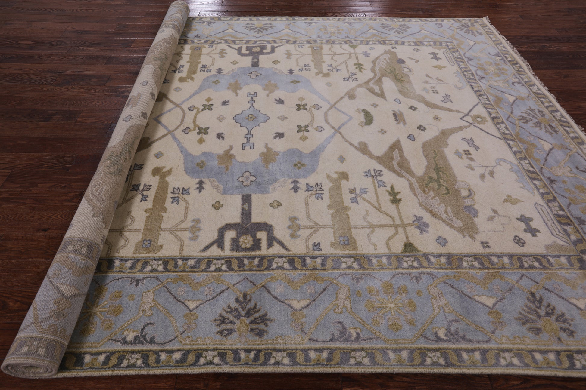 Ivory Turkish Oushak Hand Knotted Wool Area Rug - 9' 0" X 11' 11" - Golden Nile