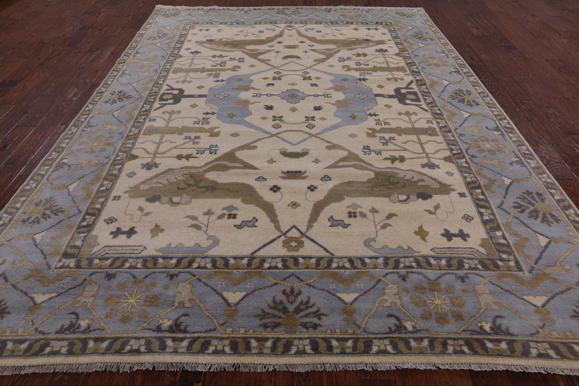 Ivory Turkish Oushak Hand Knotted Wool Area Rug - 9' 0" X 11' 11" - Golden Nile