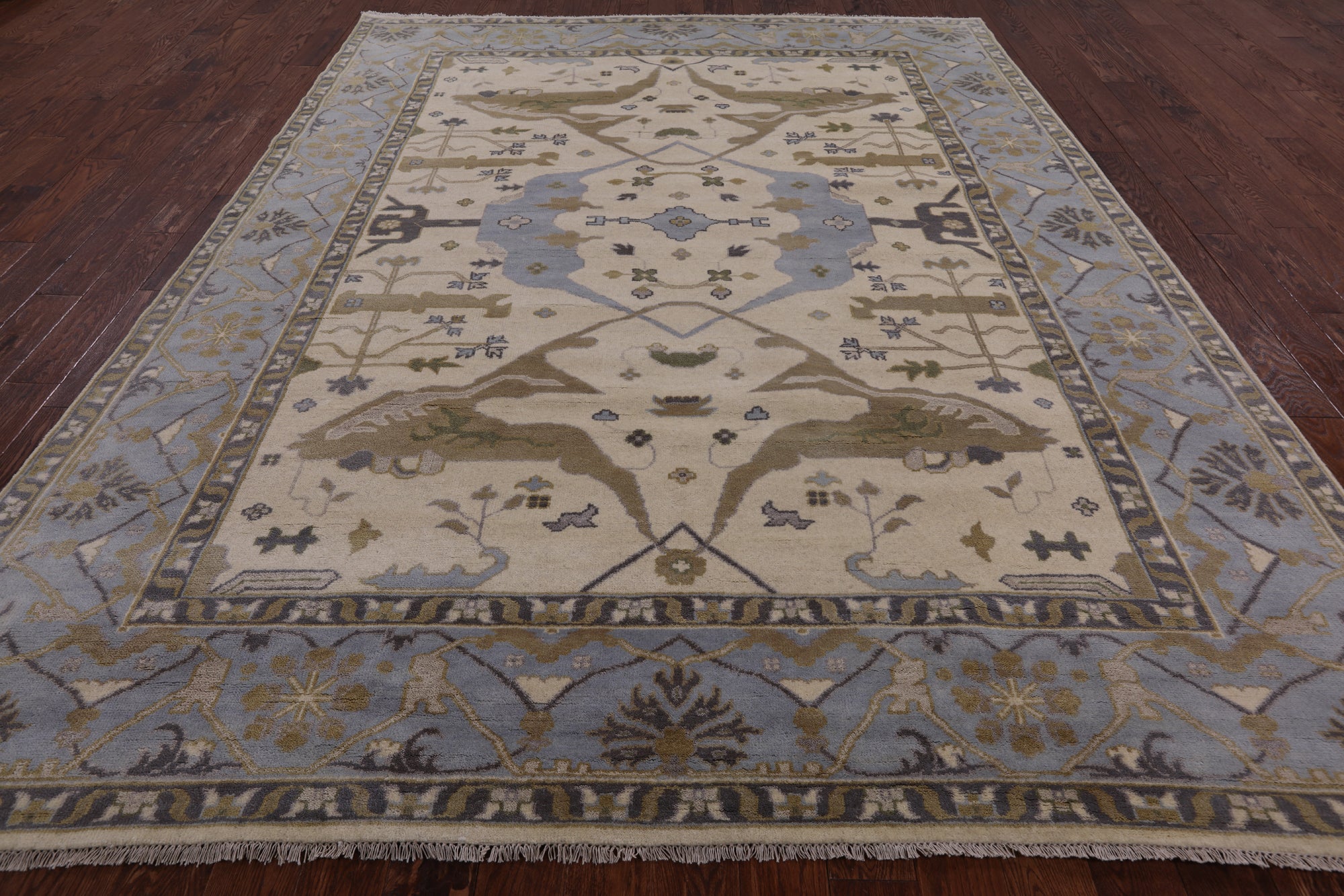 Ivory Turkish Oushak Hand Knotted Wool Area Rug - 9' 0" X 11' 11" - Golden Nile