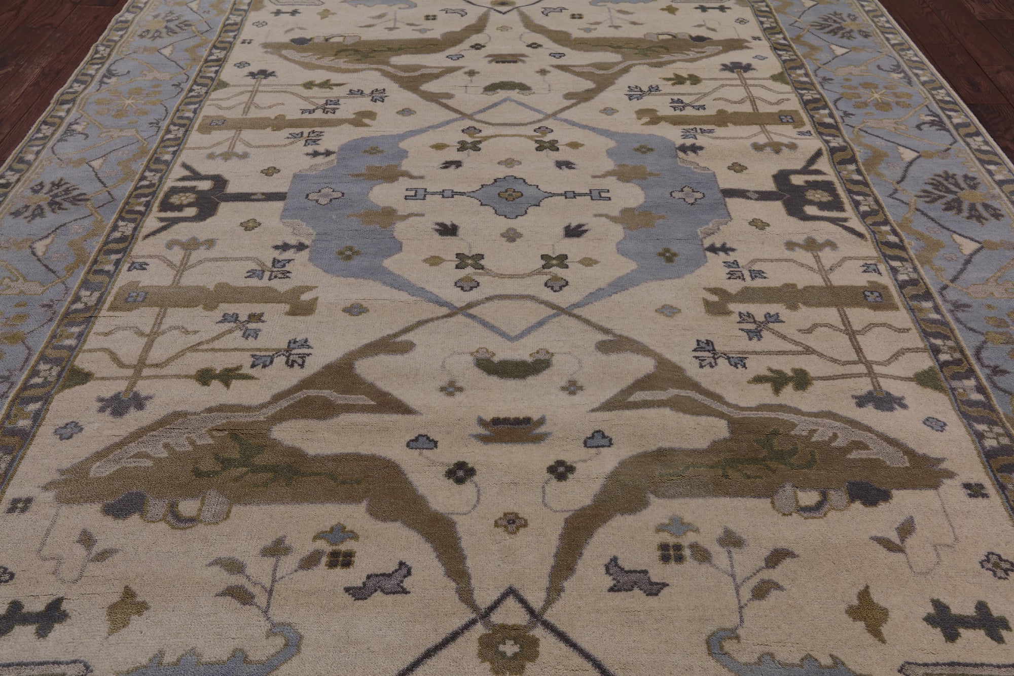Ivory Turkish Oushak Hand Knotted Wool Area Rug - 9' 0" X 11' 11" - Golden Nile