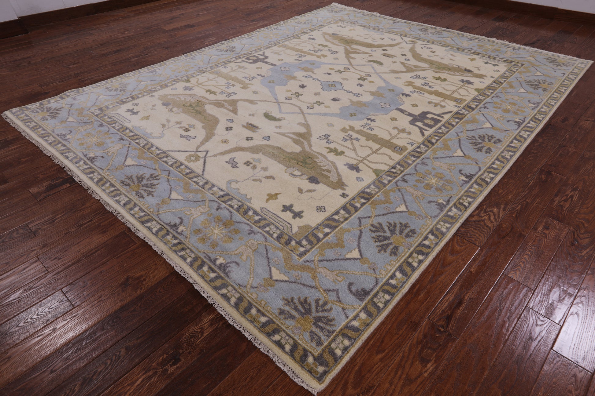 Ivory Turkish Oushak Hand Knotted Wool Area Rug - 9' 0" X 11' 11" - Golden Nile