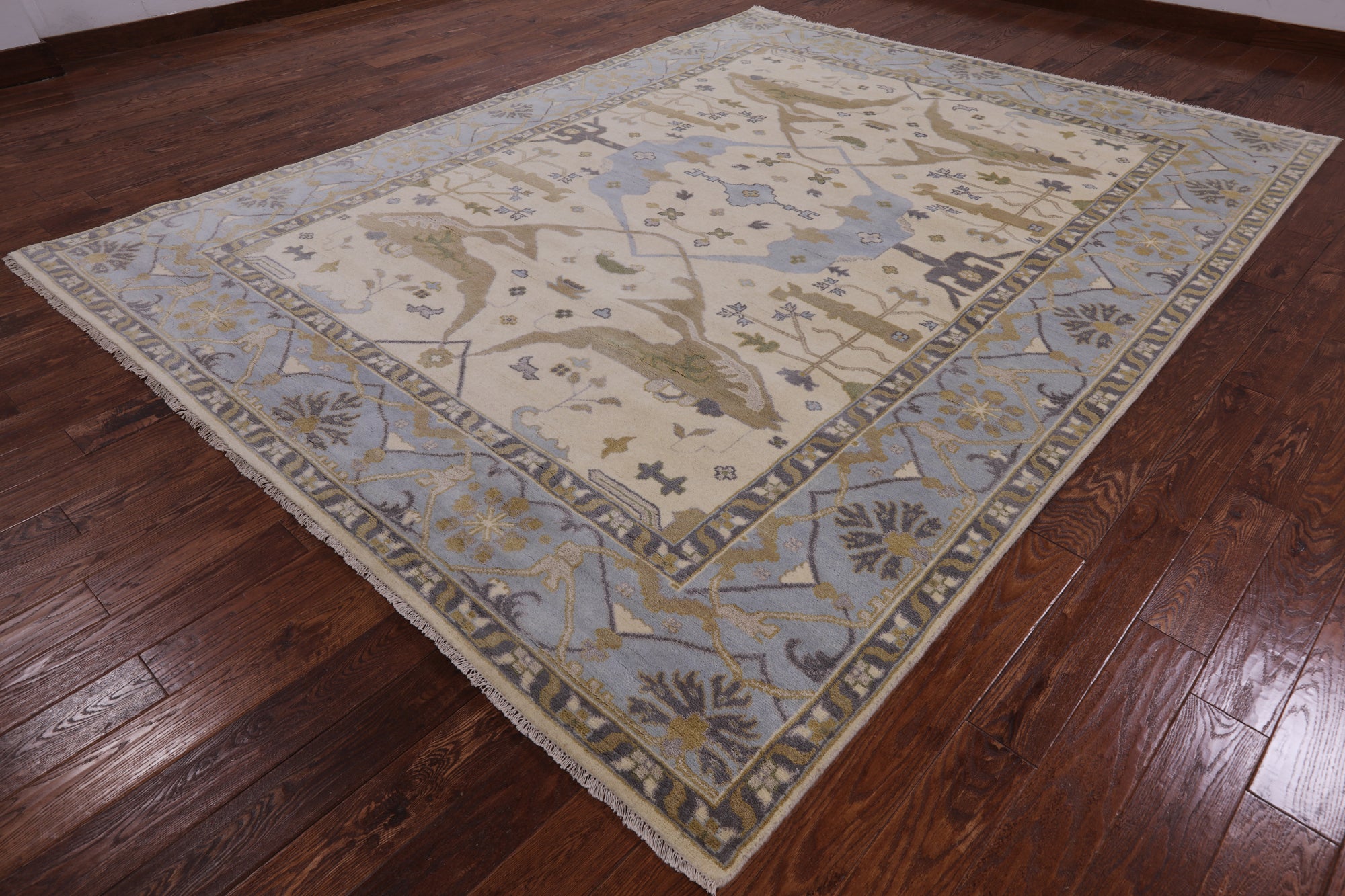 Ivory Turkish Oushak Hand Knotted Wool Area Rug - 9' 0" X 11' 11" - Golden Nile