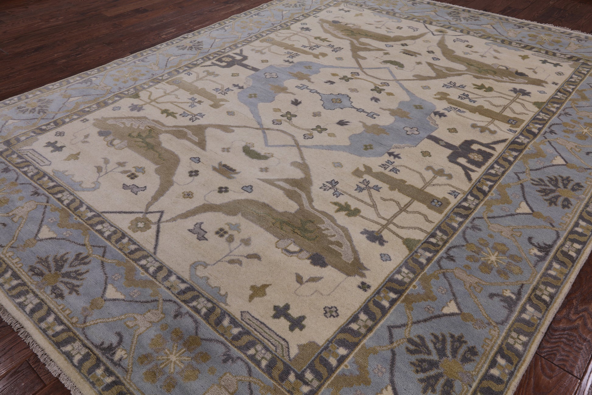 Ivory Turkish Oushak Hand Knotted Wool Area Rug - 9' 0" X 11' 11" - Golden Nile