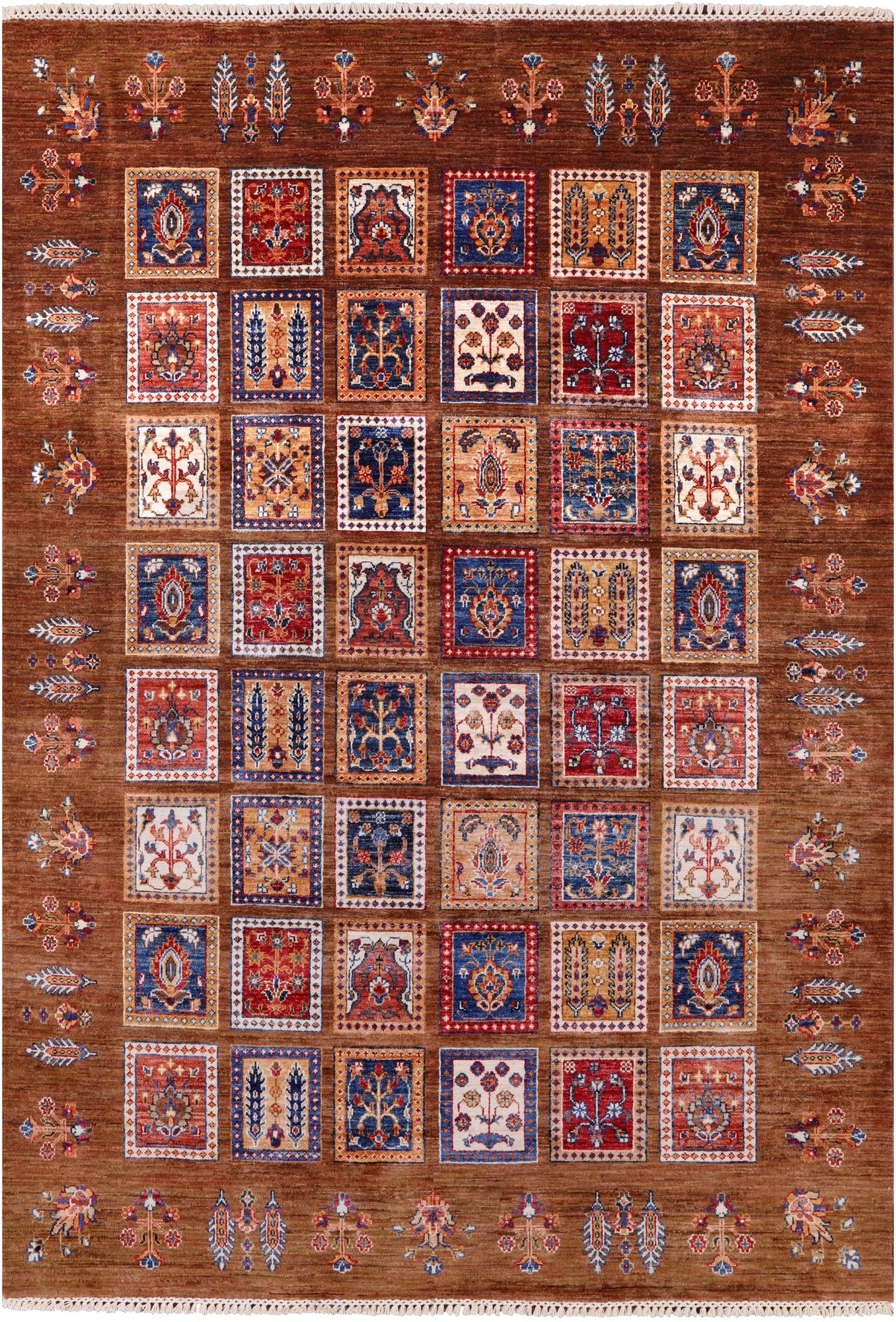 Brown Garden Design Persian Hand Knotted Wool Rug - 5' 7" X 8' 0" - Golden Nile
