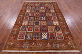 Brown Garden Design Persian Hand Knotted Wool Rug - 5' 7" X 8' 0" - Golden Nile