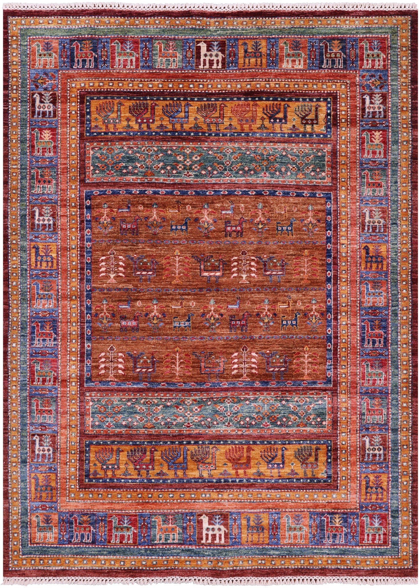 Tribal Persian Gabbeh Hand Knotted Wool Rug - 5' 2" X 7' 0" - Golden Nile