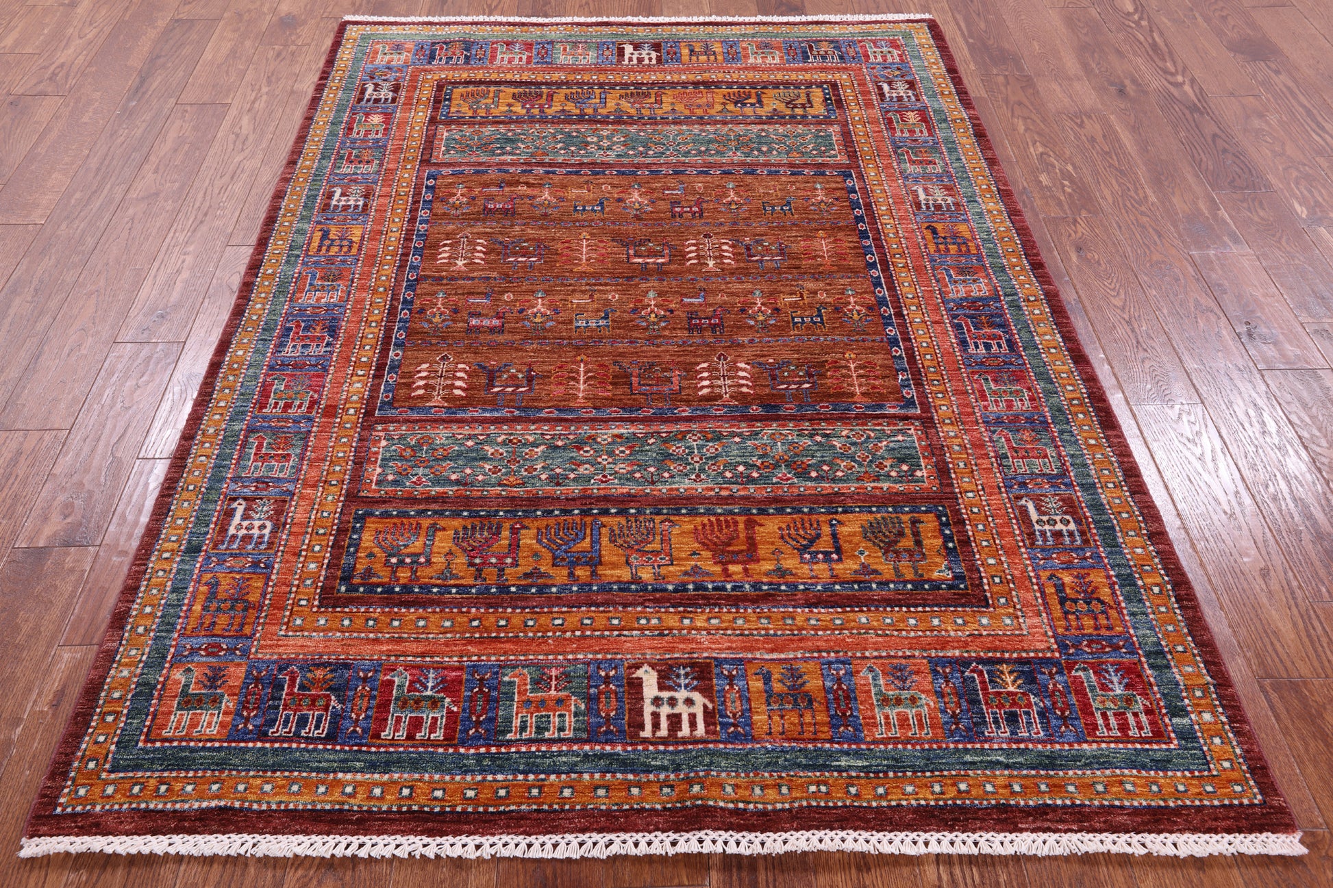 Tribal Persian Gabbeh Hand Knotted Wool Rug - 5' 2" X 7' 0" - Golden Nile