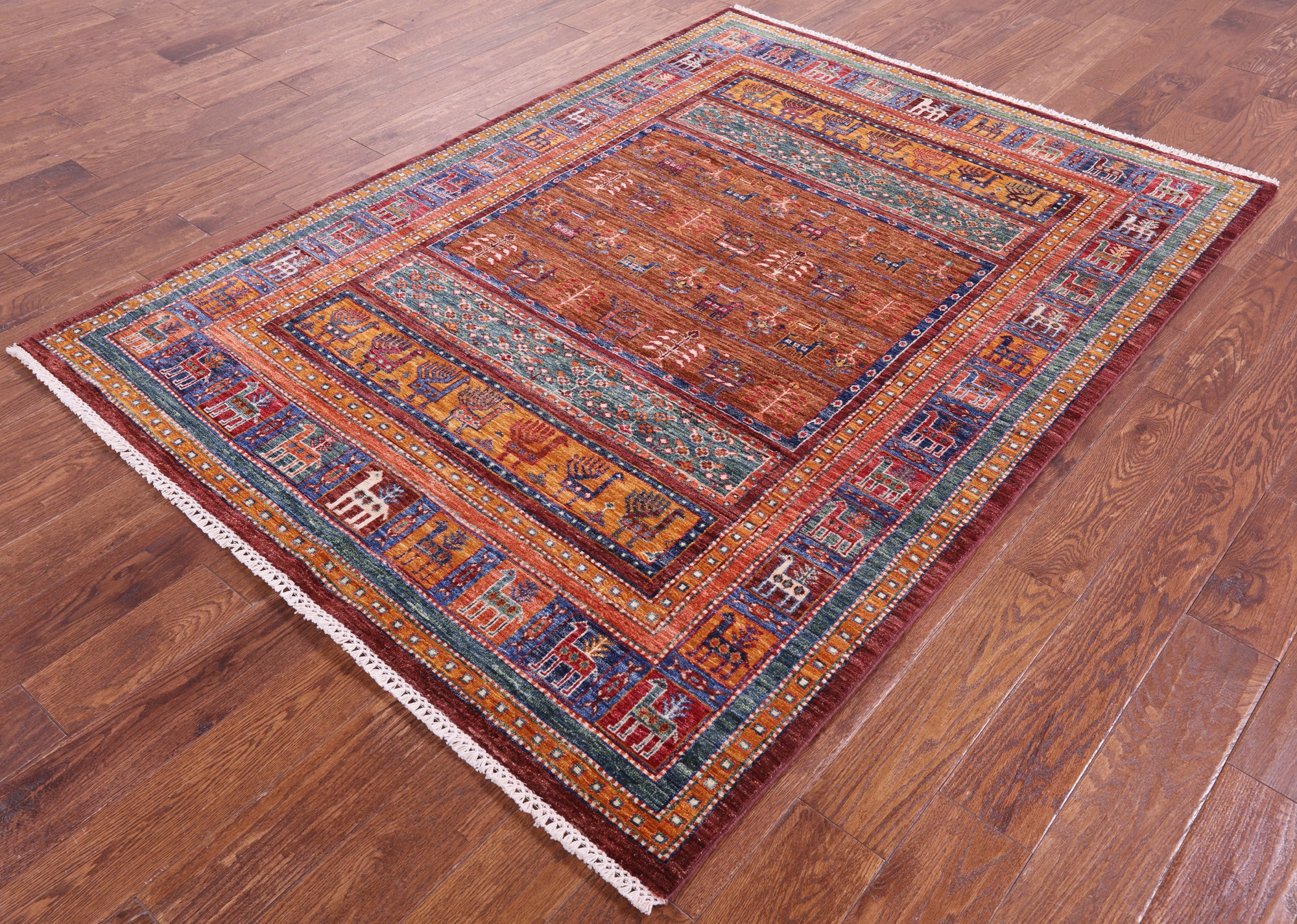 Tribal Persian Gabbeh Hand Knotted Wool Rug - 5' 2" X 7' 0" - Golden Nile