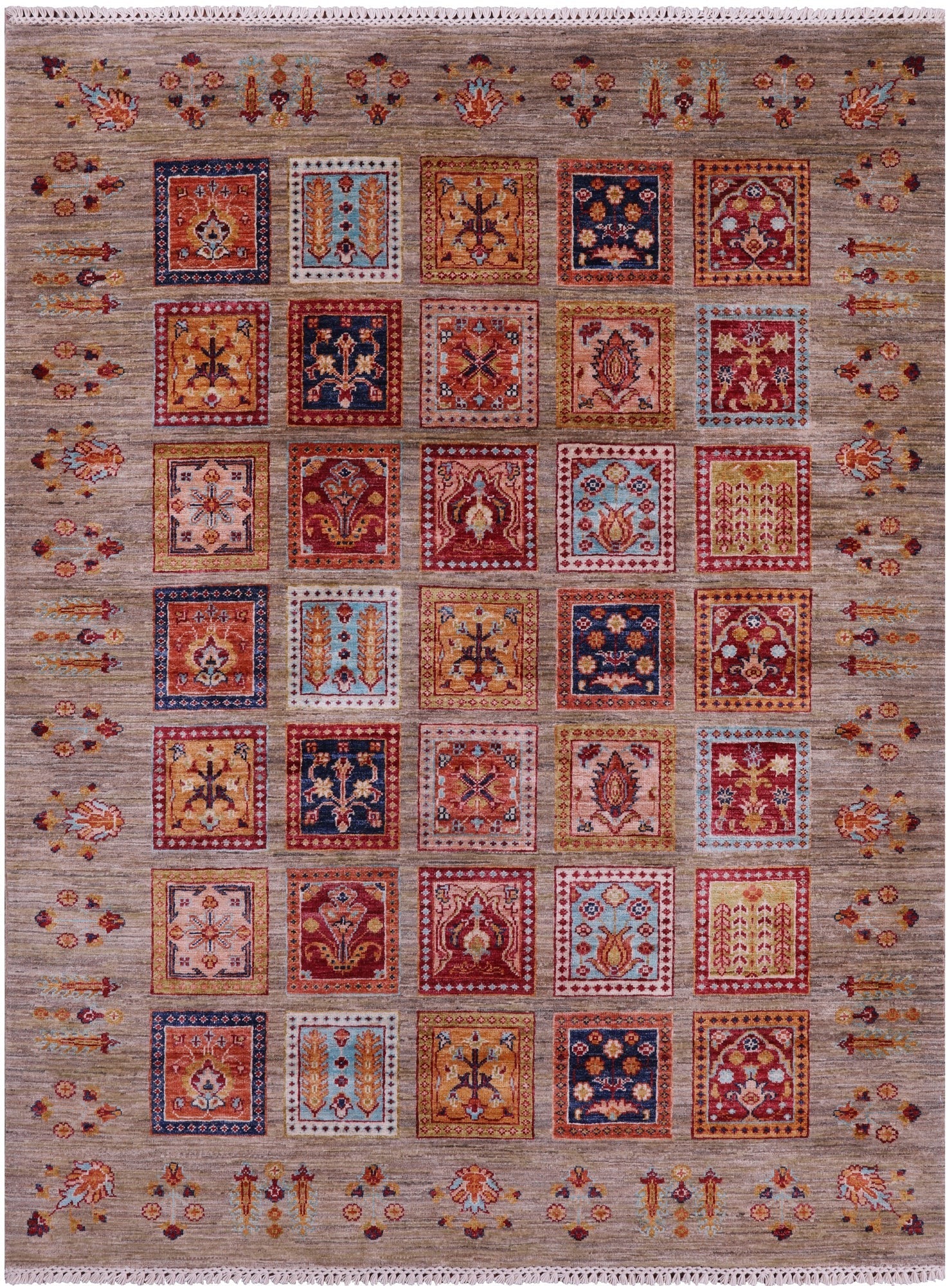Garden Design Persian Hand Knotted Wool Rug - 5' 1" X 6' 10" - Golden Nile