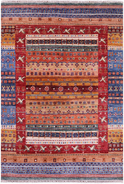 Tribal Persian Gabbeh Hand Knotted Wool Rug - 4' 3" X 6' 1" - Golden Nile