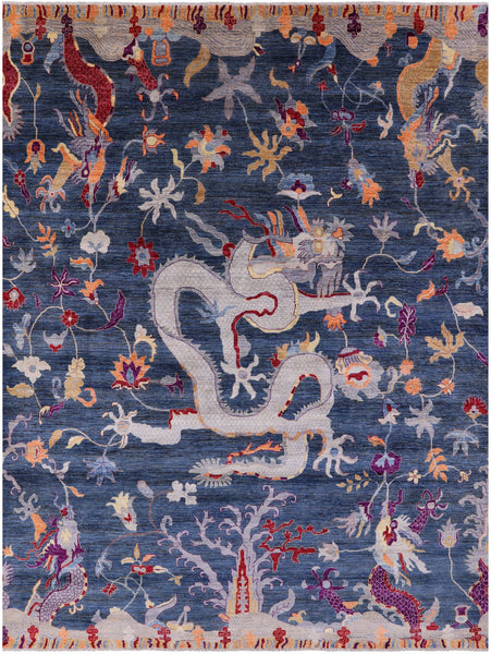 Dragon Design Handmade Wool Rug - 8' 10" X 11' 6" - Golden Nile