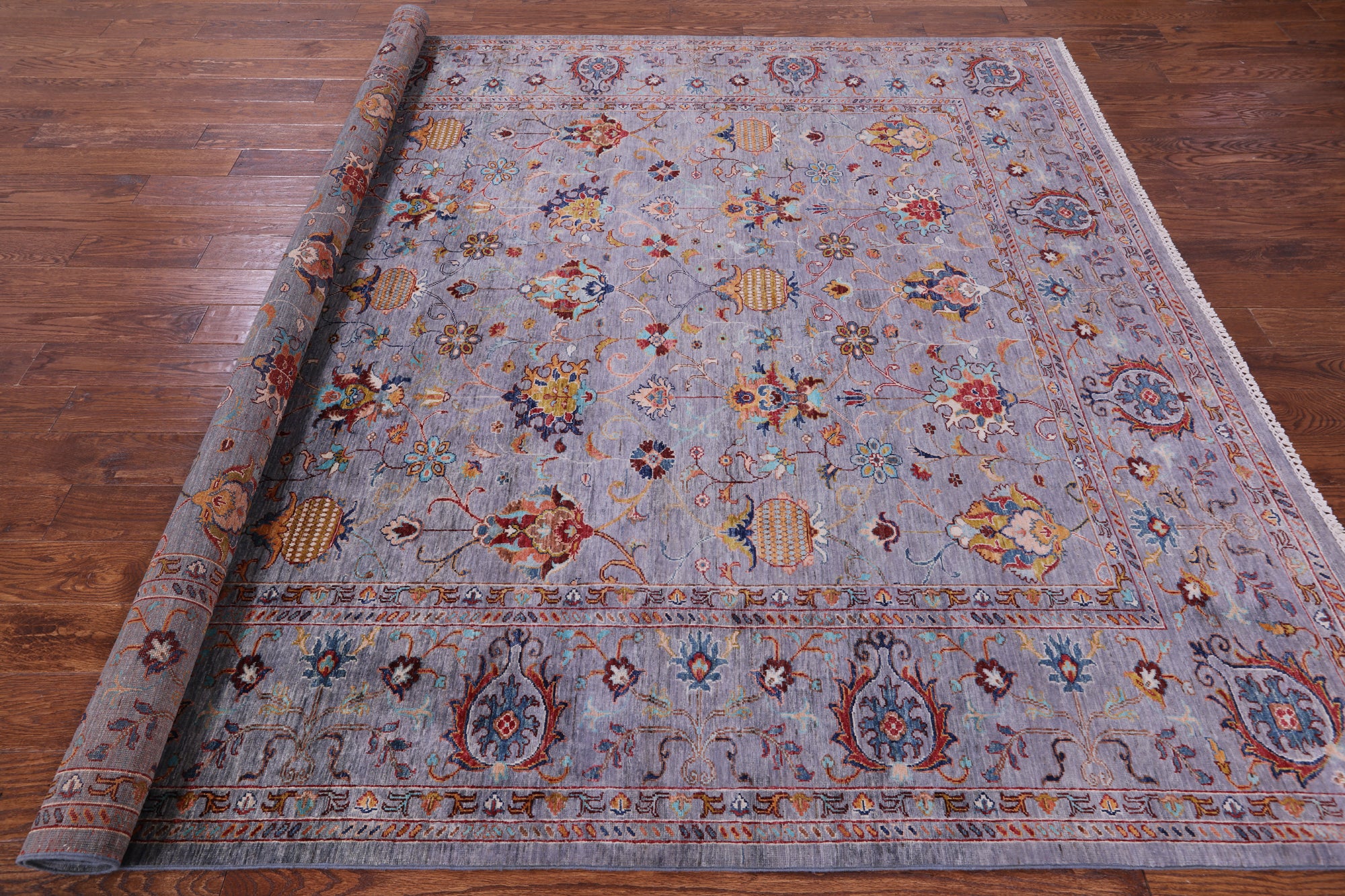 Grey Peshawar Hand Knotted Wool Rug - 8' 2" X 9' 6" - Golden Nile