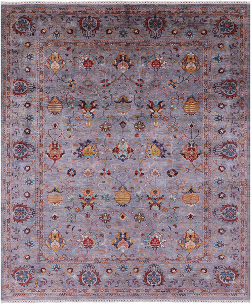 Grey Peshawar Hand Knotted Wool Rug - 8' 2" X 9' 6" - Golden Nile