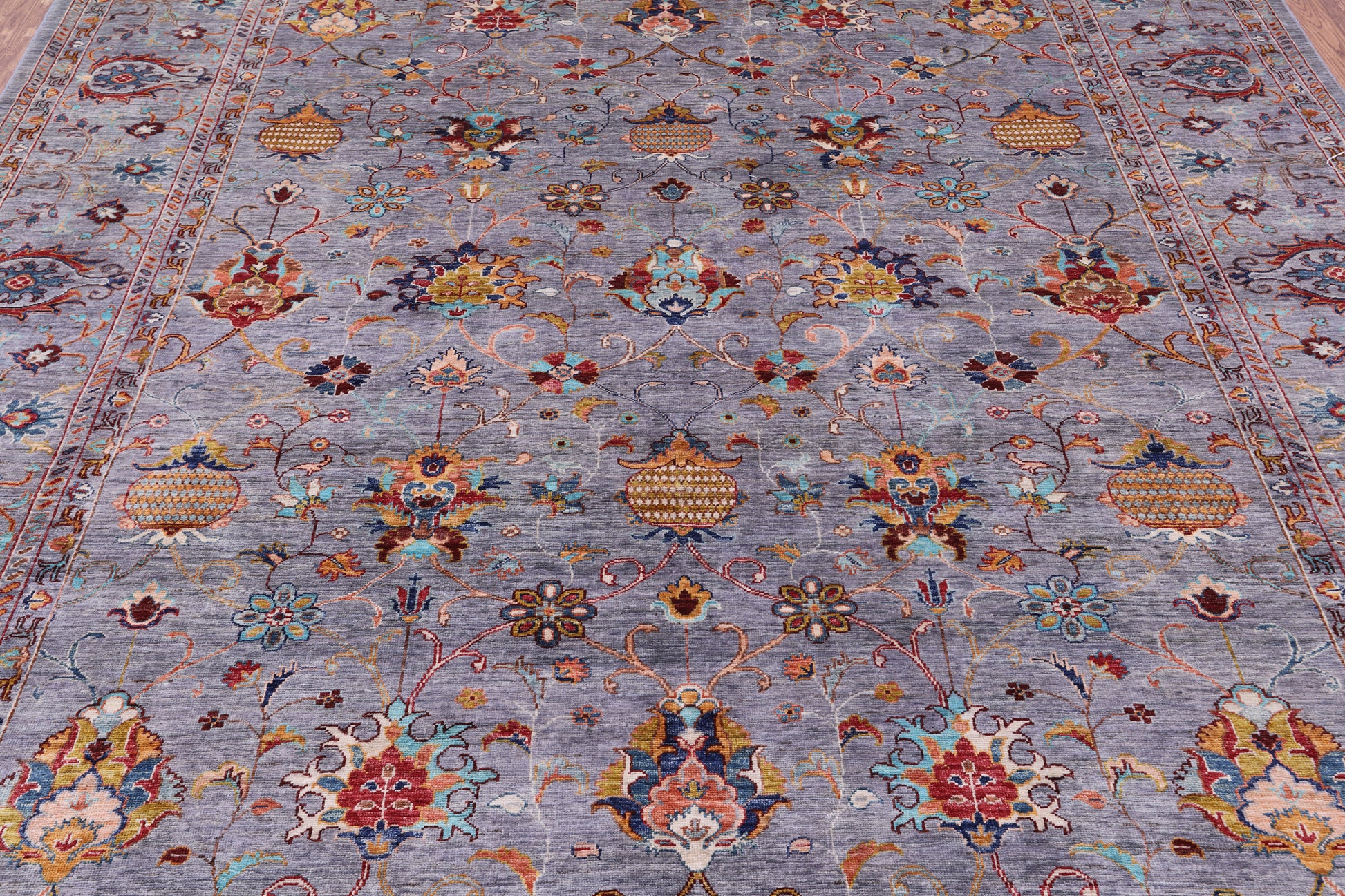 Grey Peshawar Hand Knotted Wool Rug - 8' 2" X 9' 6" - Golden Nile