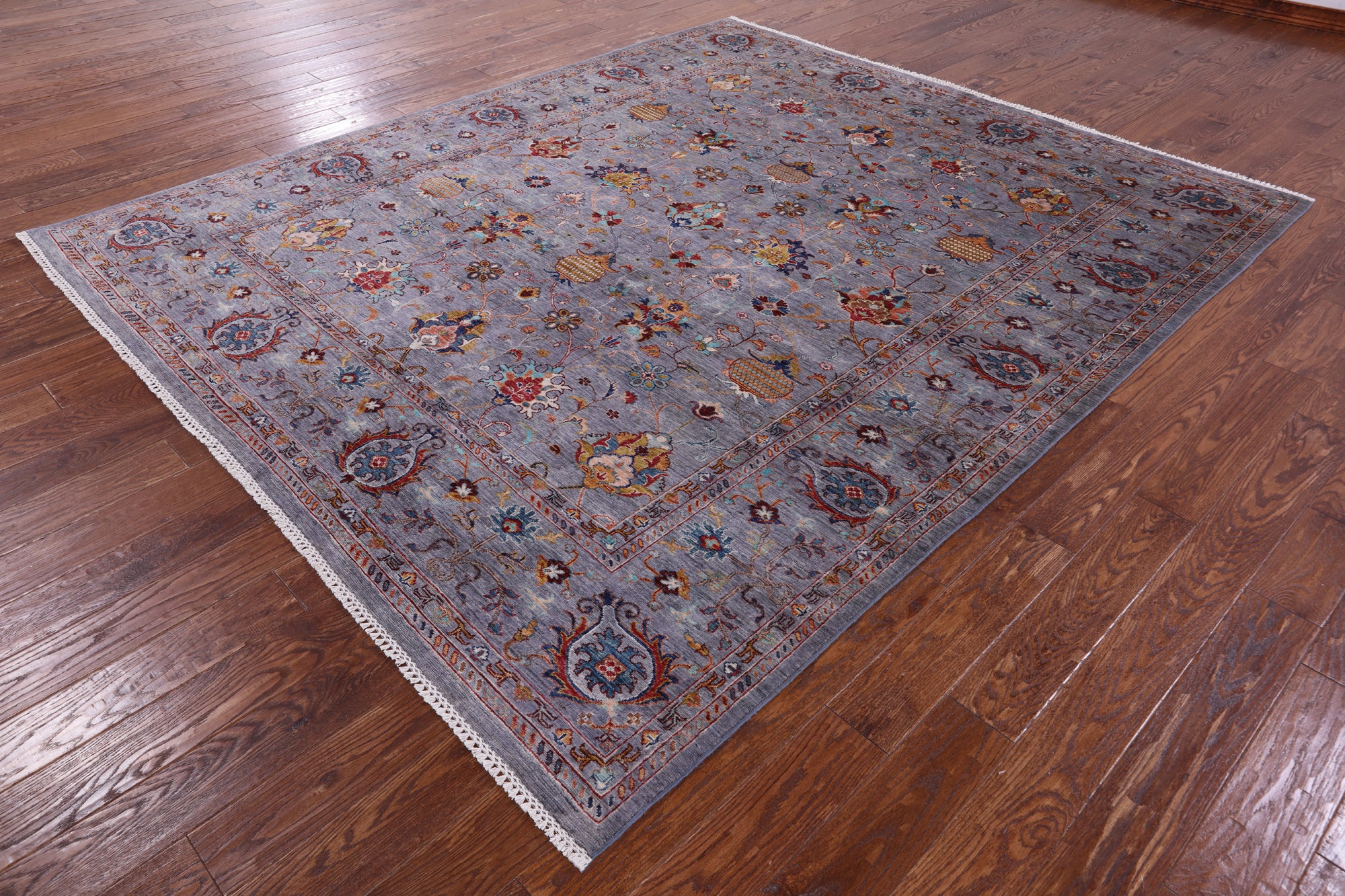 Grey Peshawar Hand Knotted Wool Rug - 8' 2" X 9' 6" - Golden Nile