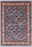 Blue Turkmen Ersari Hand Knotted Wool Rug - 6' 10" X 10' 0" - Golden Nile