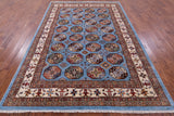 Blue Turkmen Ersari Hand Knotted Wool Rug - 6' 10" X 10' 0" - Golden Nile