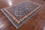 Blue Turkmen Ersari Hand Knotted Wool Rug - 6' 10" X 10' 0" - Golden Nile