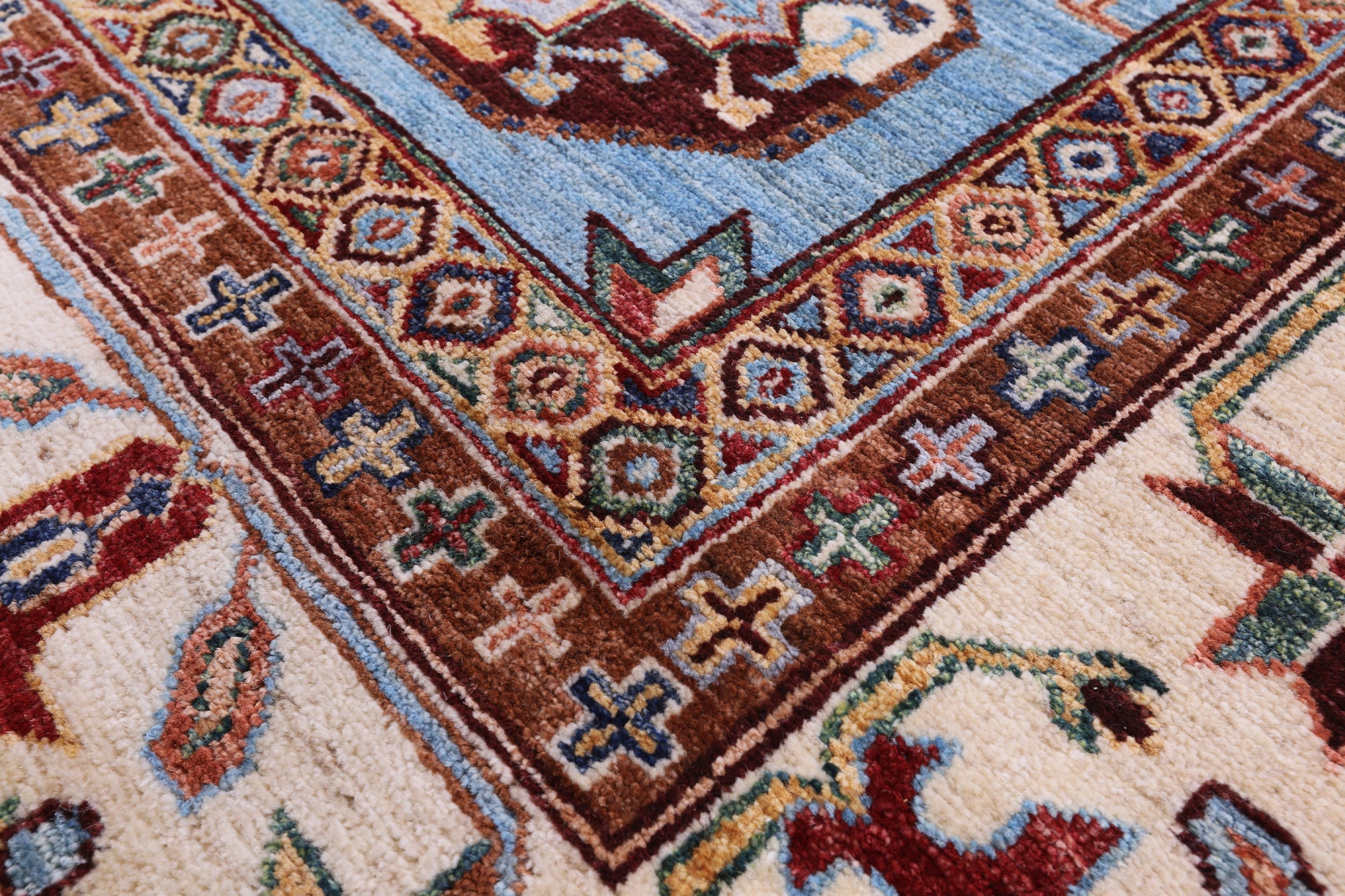 Blue Turkmen Ersari Hand Knotted Wool Rug - 6' 10" X 10' 0" - Golden Nile