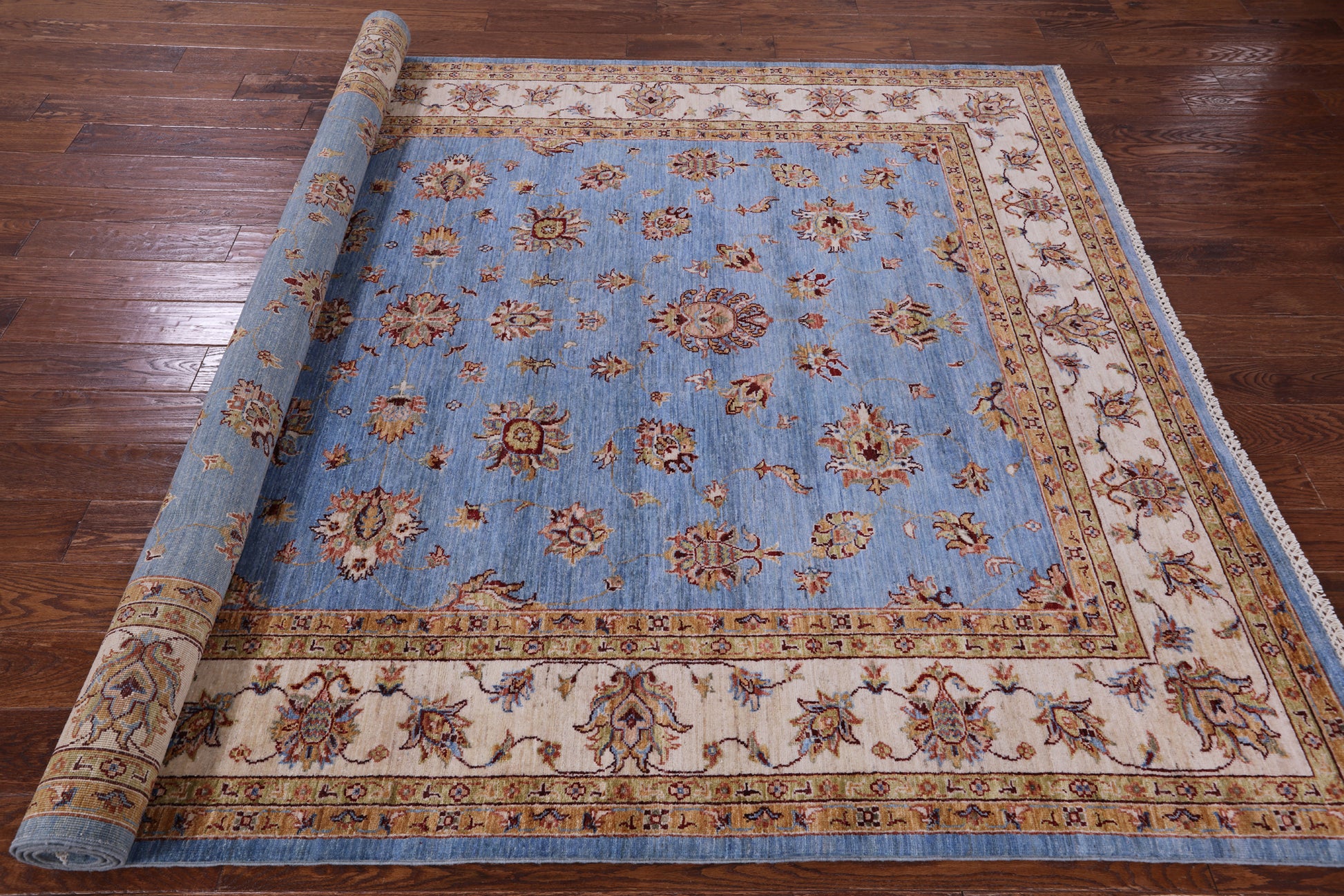 Blue Persian Tabriz Hand Knotted Wool Rug - 6' 11" X 10' 5" - Golden Nile