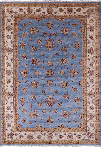 Blue Persian Tabriz Hand Knotted Wool Rug - 6' 11" X 10' 5" - Golden Nile