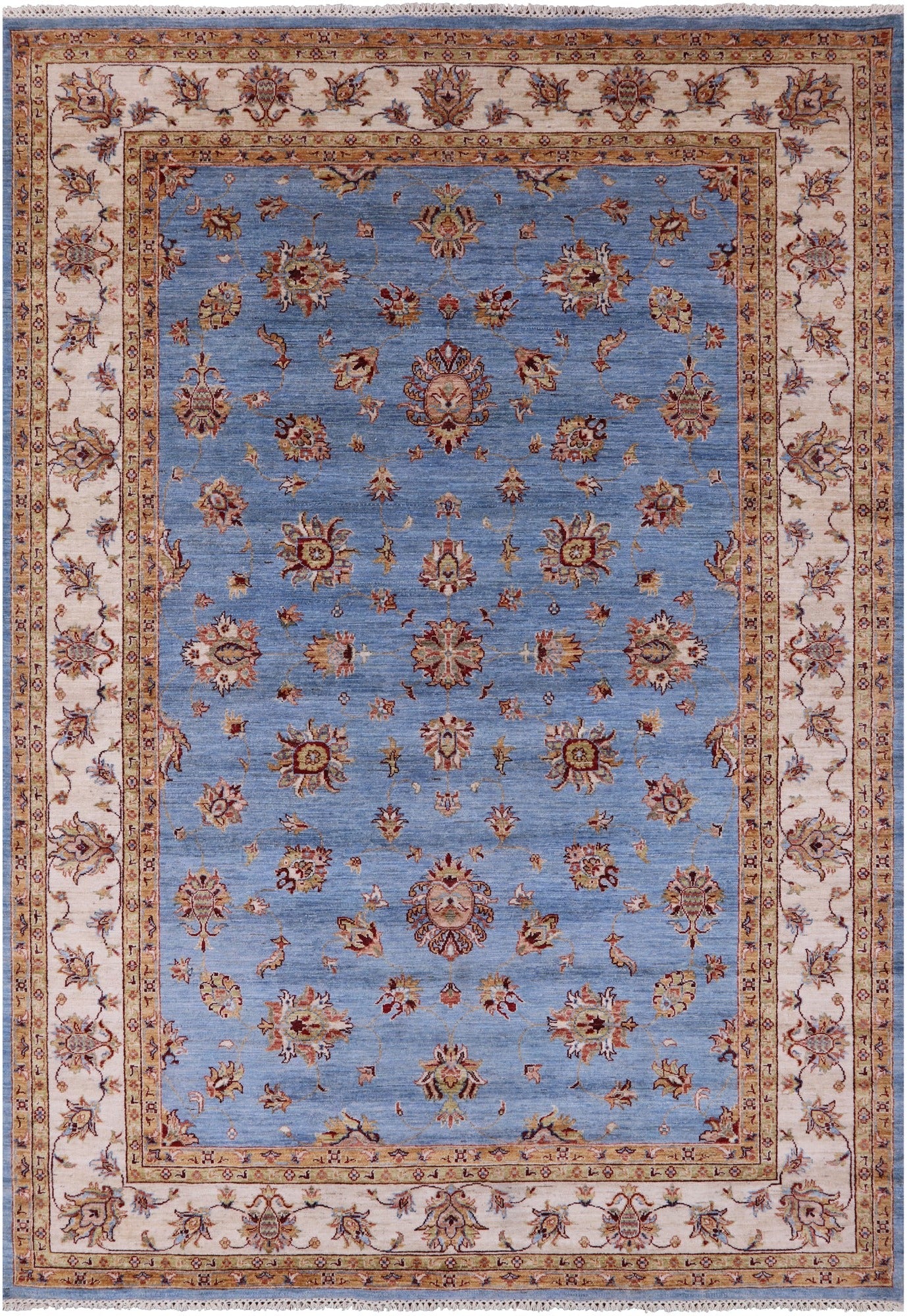 Blue Persian Tabriz Hand Knotted Wool Rug - 6' 11" X 10' 5" - Golden Nile