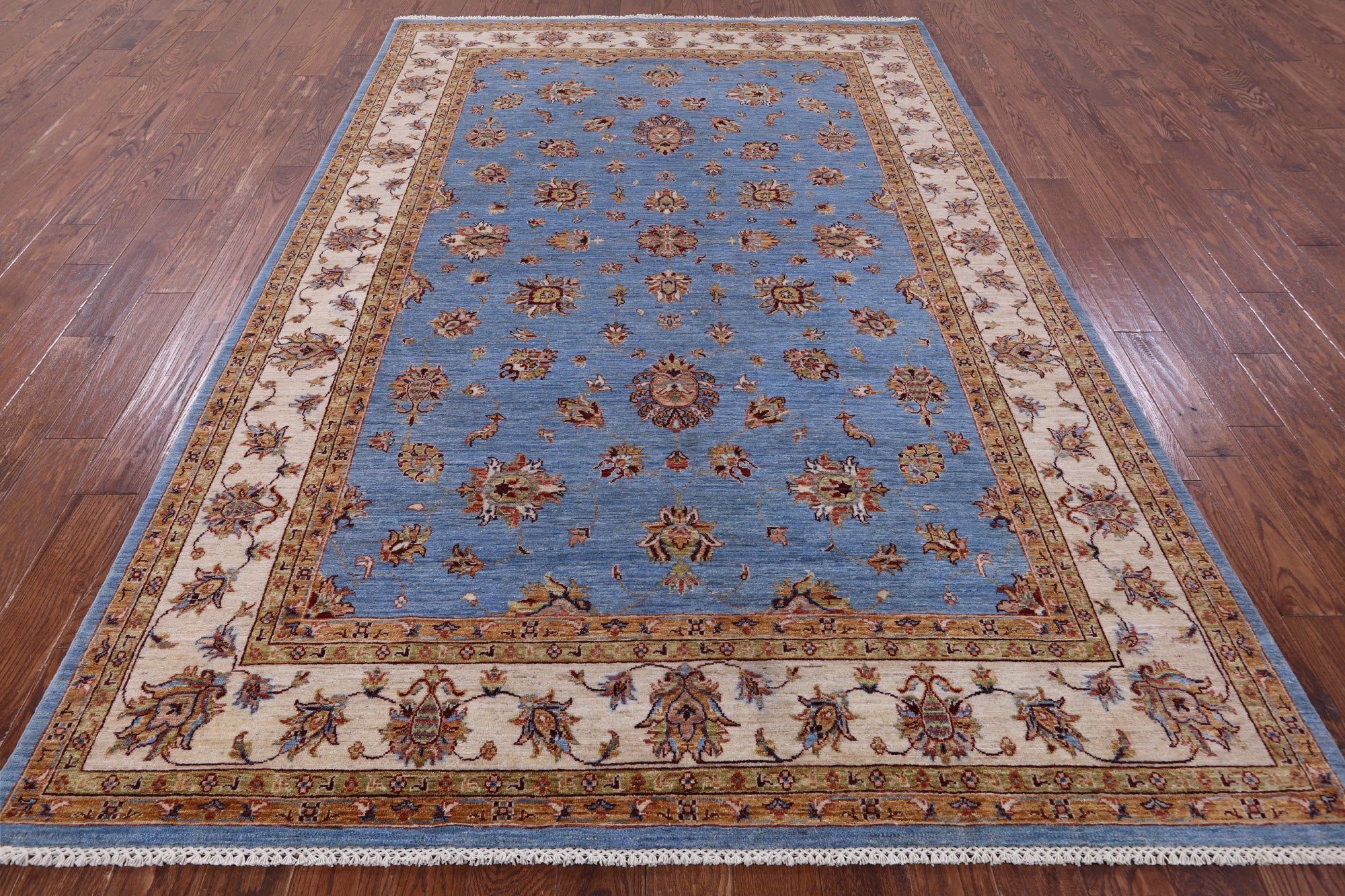 Blue Persian Tabriz Hand Knotted Wool Rug - 6' 11" X 10' 5" - Golden Nile