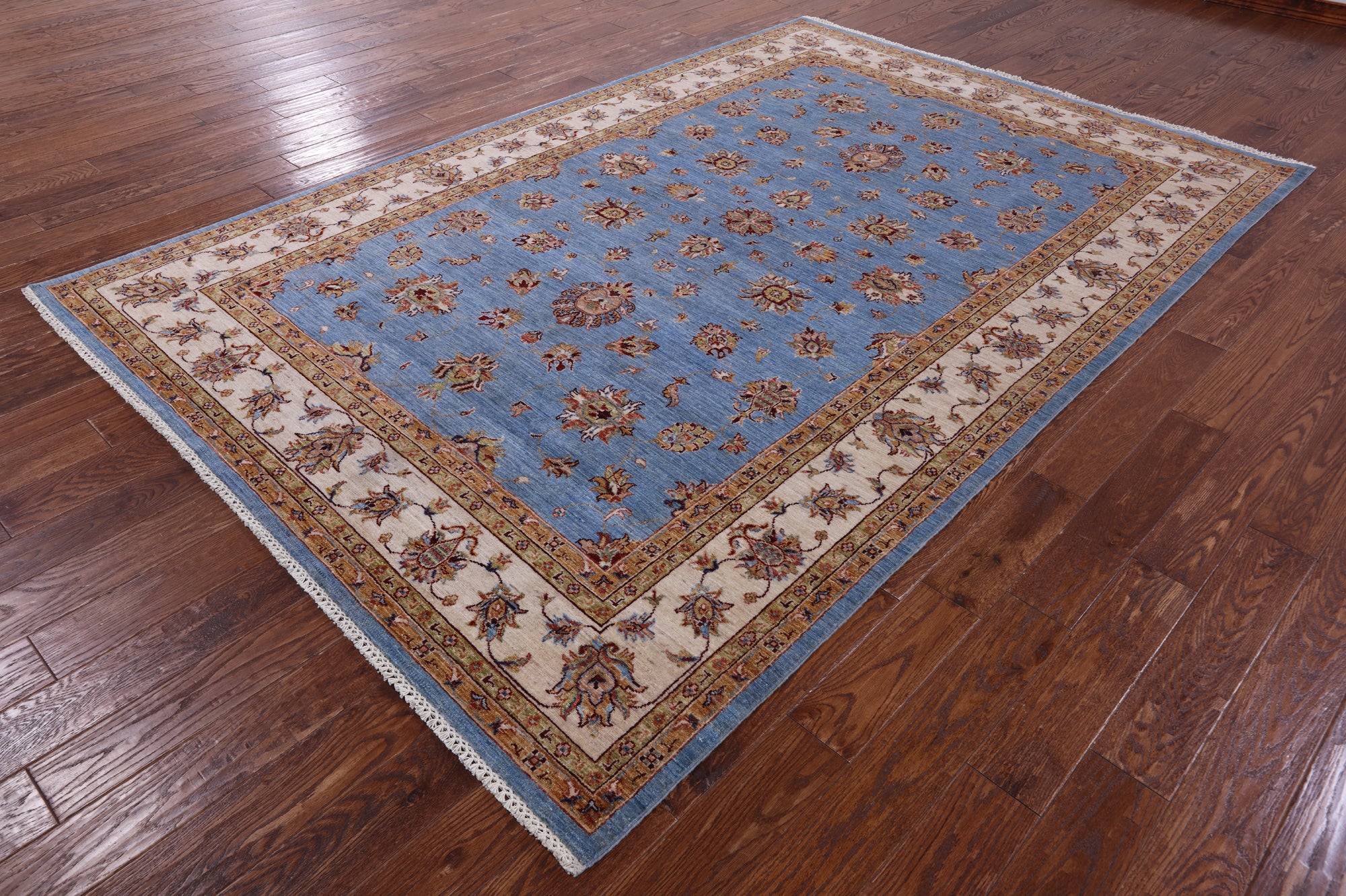 Blue Persian Tabriz Hand Knotted Wool Rug - 6' 11" X 10' 5" - Golden Nile