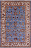 Blue Peshawar Hand Knotted Wool Rug - 5' 6" X 8' 4" - Golden Nile