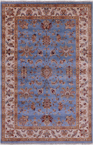 Blue Peshawar Hand Knotted Wool Rug - 5' 6" X 8' 4" - Golden Nile