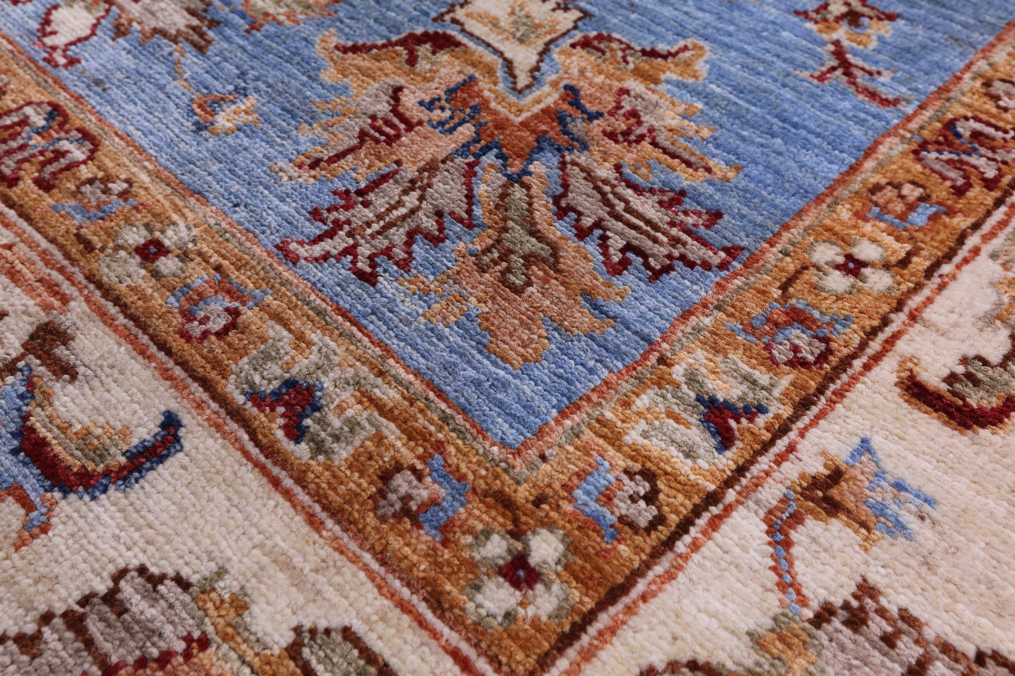 Blue Peshawar Hand Knotted Wool Rug - 5' 6" X 8' 4" - Golden Nile