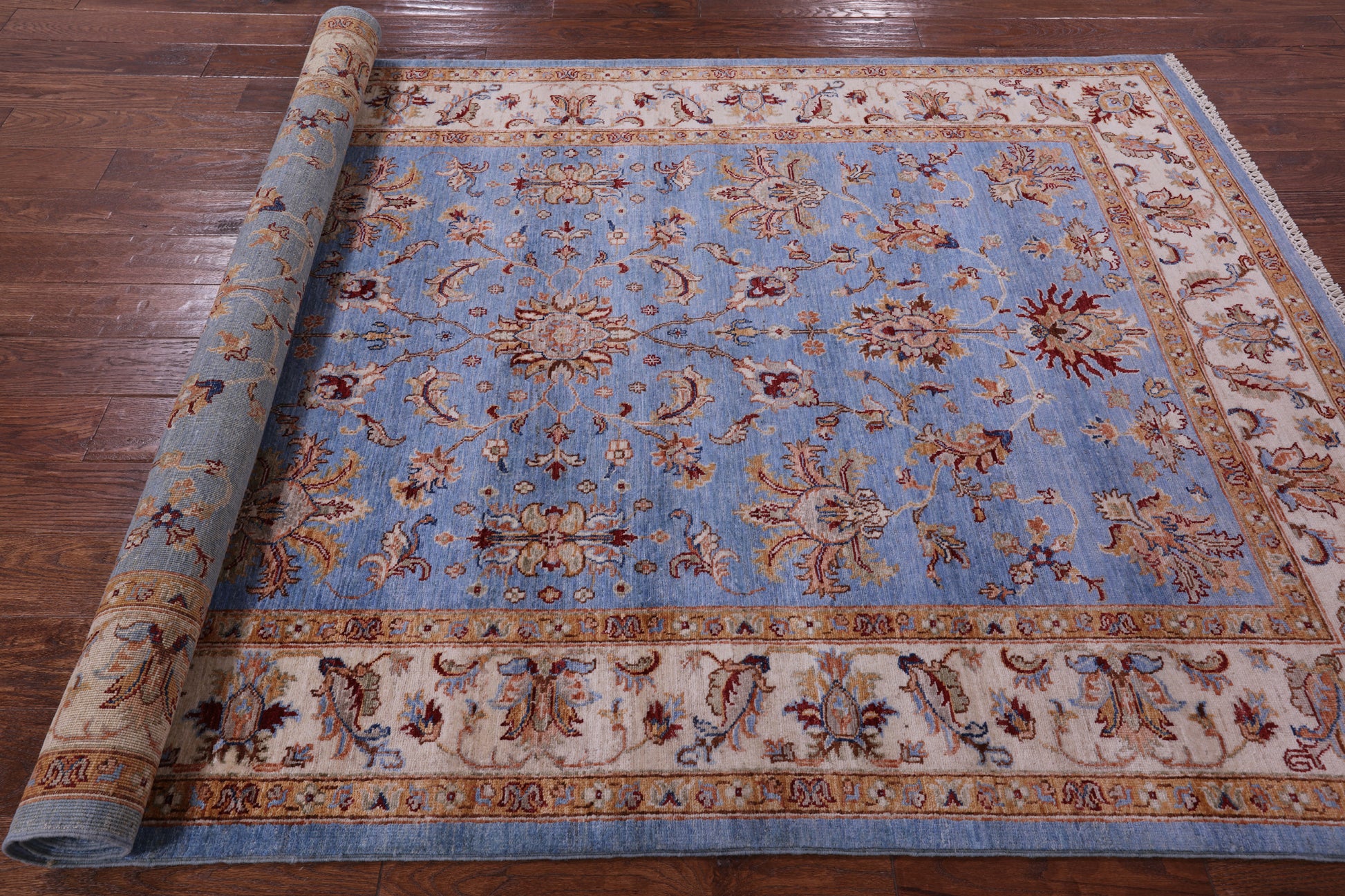 Blue Peshawar Hand Knotted Wool Rug - 5' 6" X 8' 4" - Golden Nile
