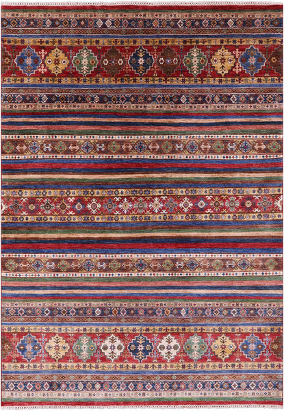 Khorjin Persian Gabbeh Hand Knotted Wool Rug - 6' 8" X 9' 7" - Golden Nile