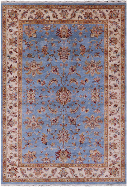 Blue Peshawar Handmade Wool Rug - 5' 7" X 7' 11" - Golden Nile