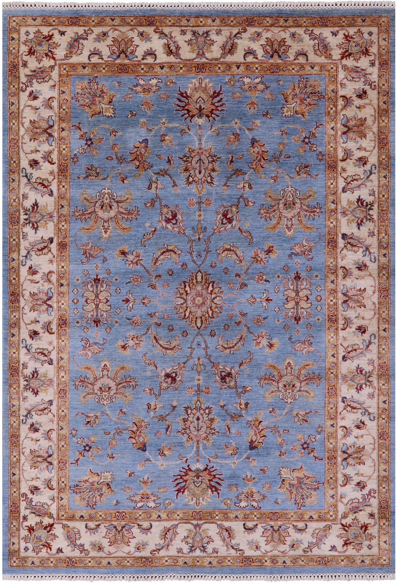 Blue Peshawar Handmade Wool Rug - 5' 7" X 7' 11" - Golden Nile