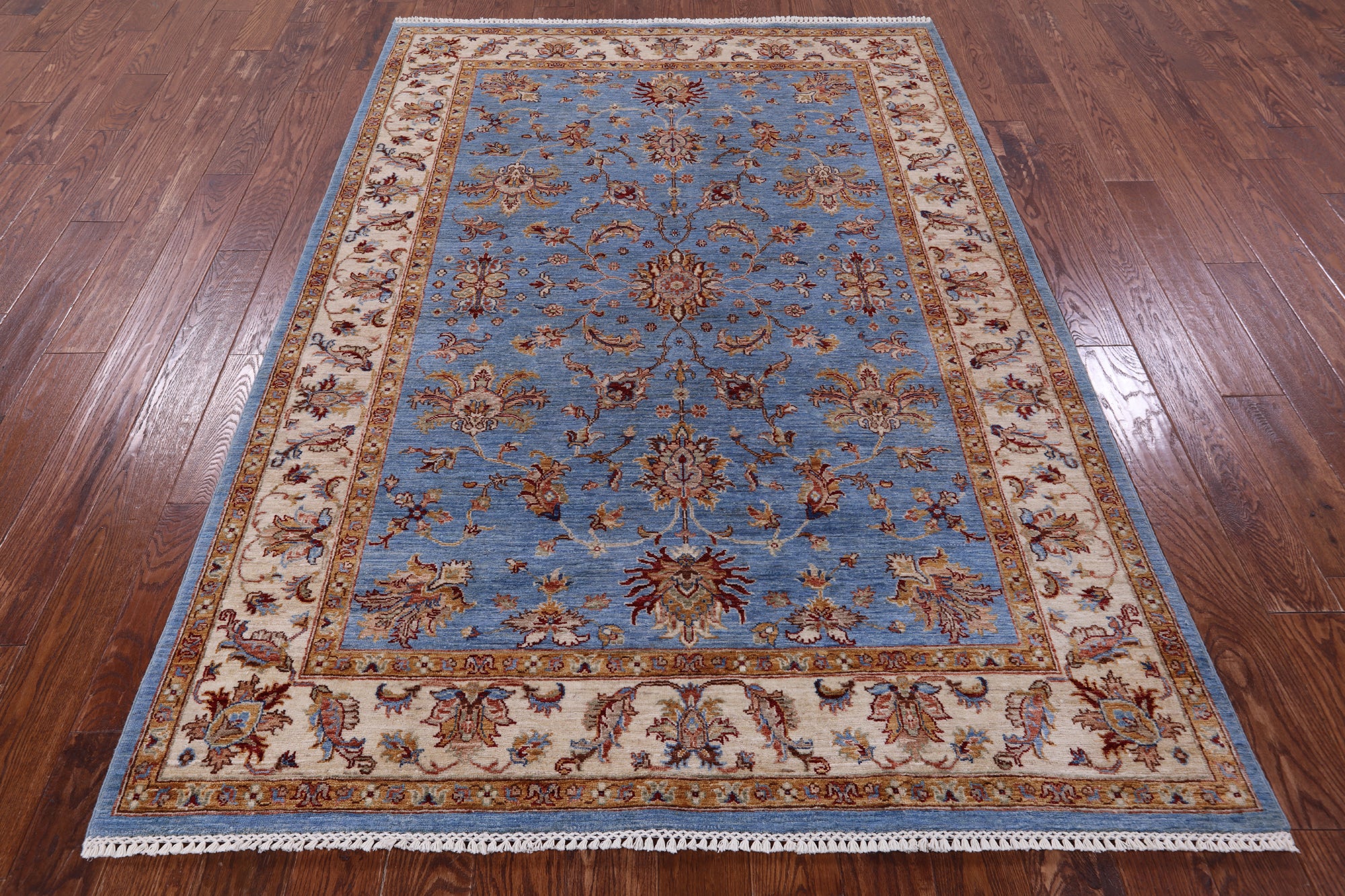 Blue Peshawar Handmade Wool Rug - 5' 7" X 7' 11" - Golden Nile