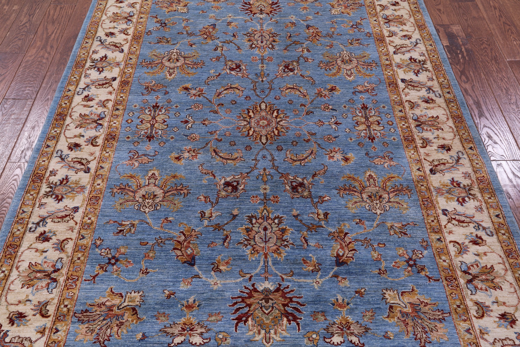Blue Peshawar Handmade Wool Rug - 5' 7" X 7' 11" - Golden Nile