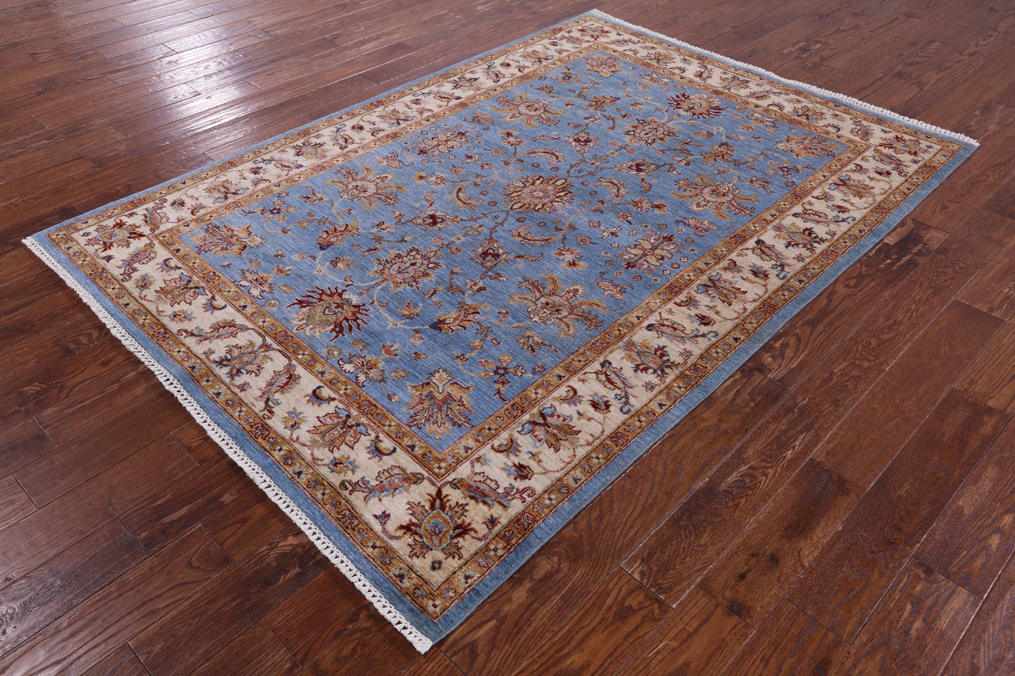 Blue Peshawar Handmade Wool Rug - 5' 7" X 7' 11" - Golden Nile