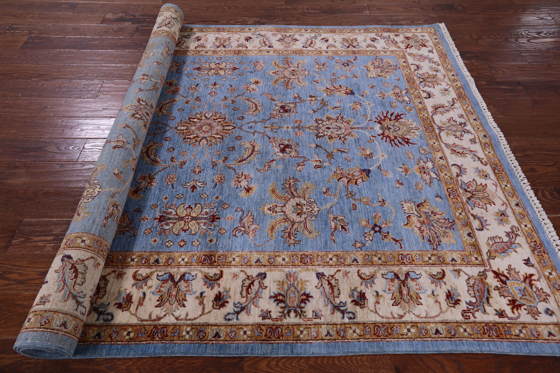 Blue Peshawar Handmade Wool Rug - 5' 7" X 7' 11" - Golden Nile
