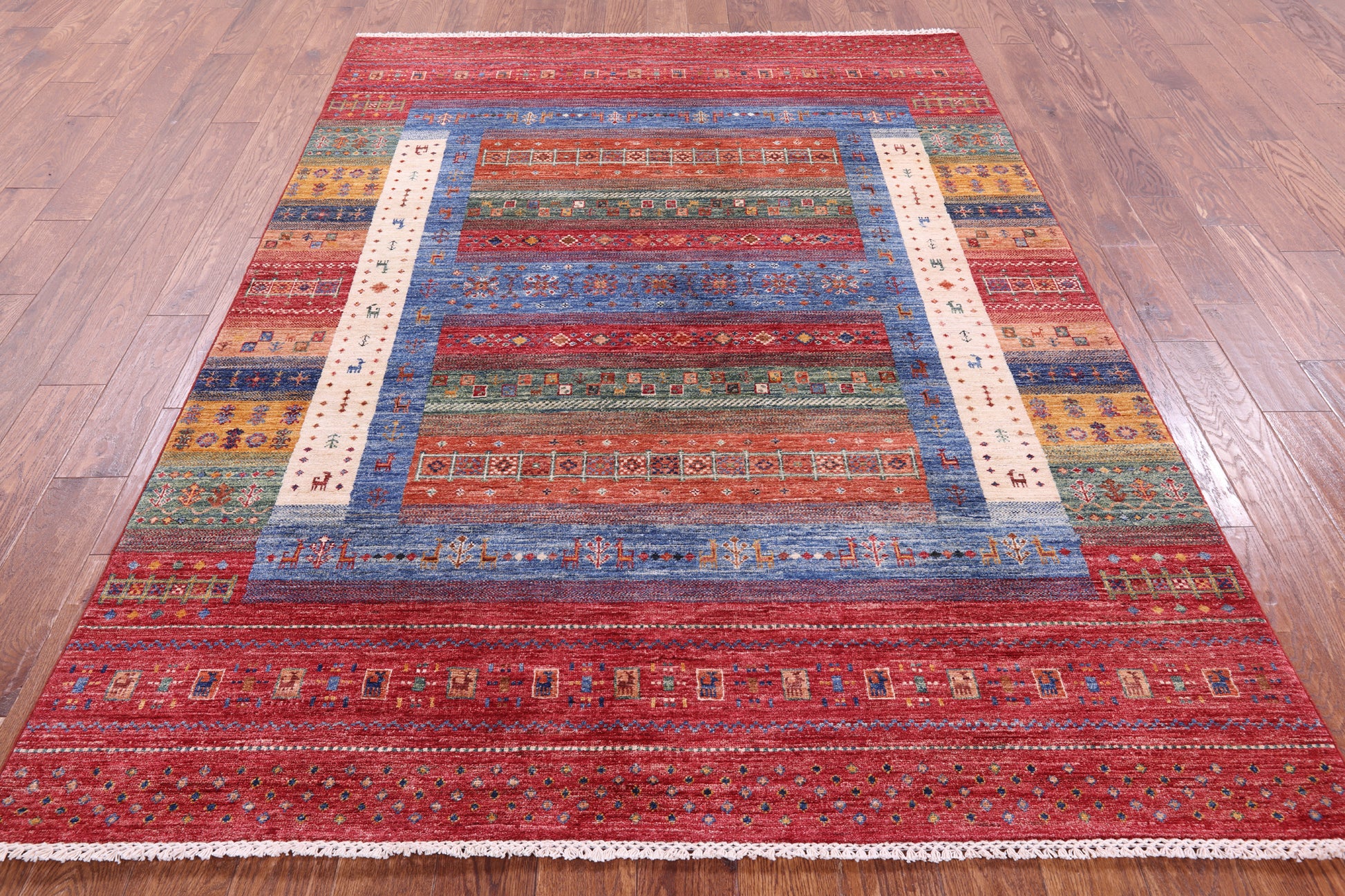 Tribal Persian Gabbeh Hand Knotted Wool Rug - 5' 11" X 8' 1" - Golden Nile