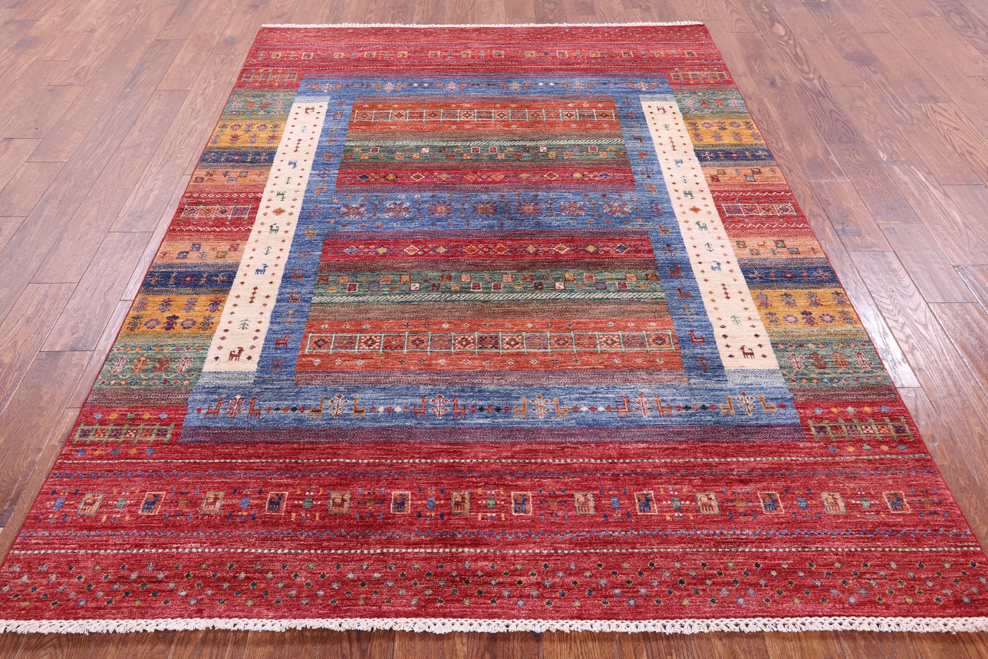 Tribal Persian Gabbeh Hand Knotted Wool Rug - 5' 11" X 8' 1" - Golden Nile