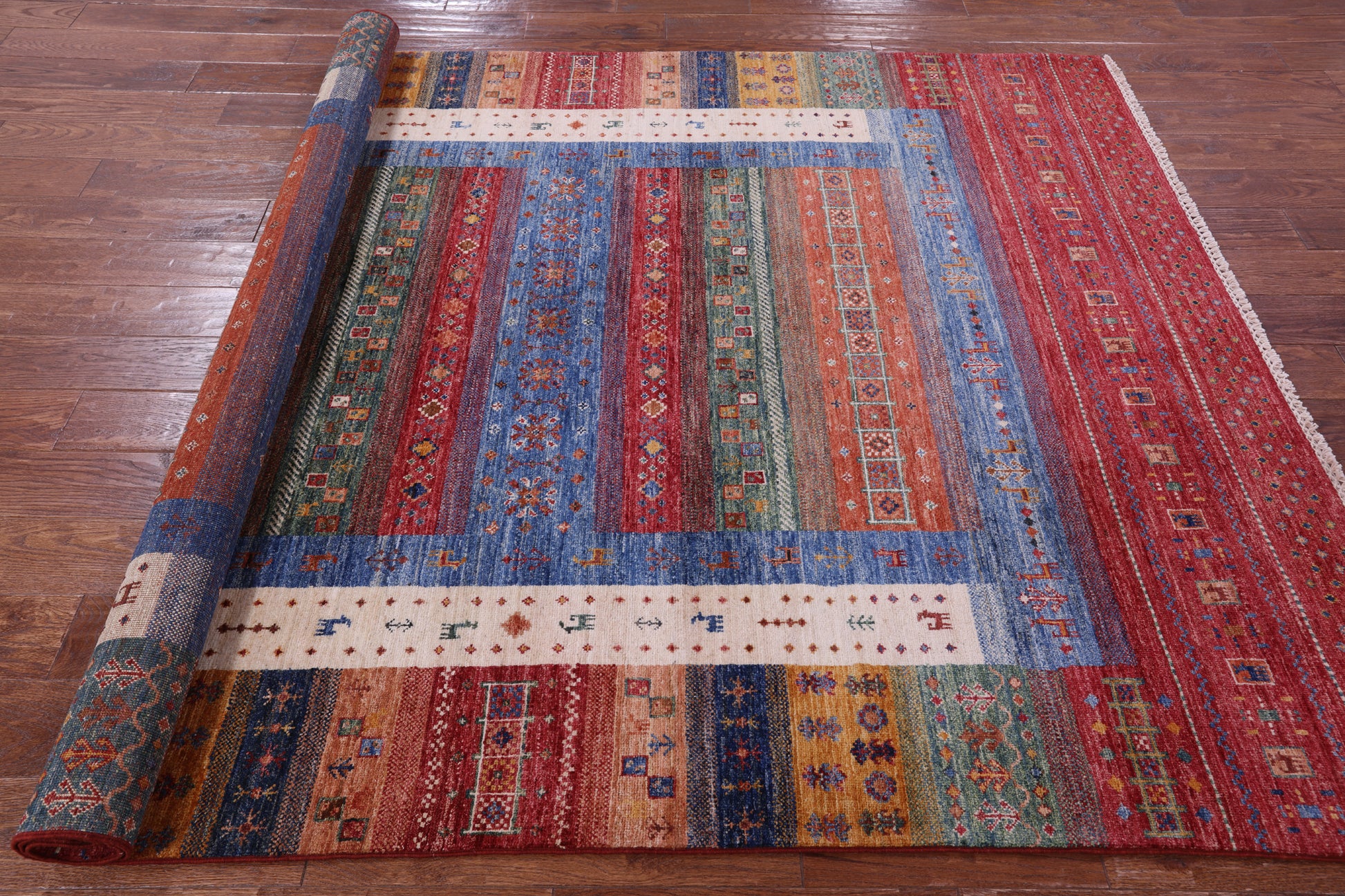 Tribal Persian Gabbeh Hand Knotted Wool Rug - 5' 11" X 8' 1" - Golden Nile