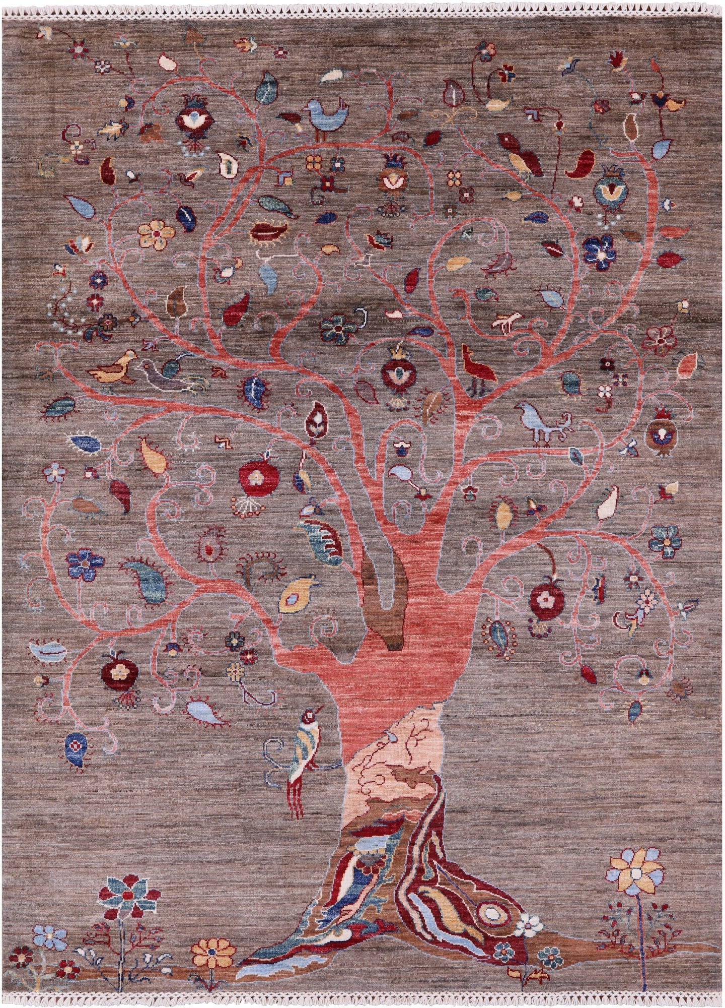 Tree Of Life Persian Gabbeh Handmade Wool Rug - 5' 0" X 6' 8" - Golden Nile