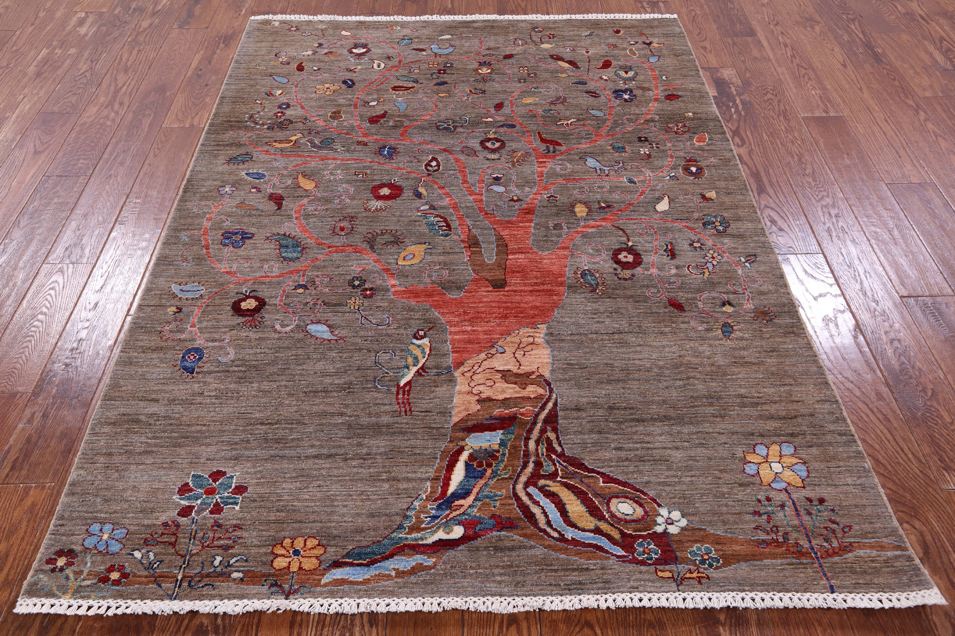 Tree Of Life Persian Gabbeh Handmade Wool Rug - 5' 0" X 6' 8" - Golden Nile