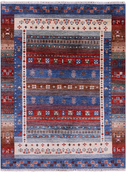 Tribal Persian Gabbeh Hand Knotted Wool Rug - 4' 3" X 5' 8" - Golden Nile