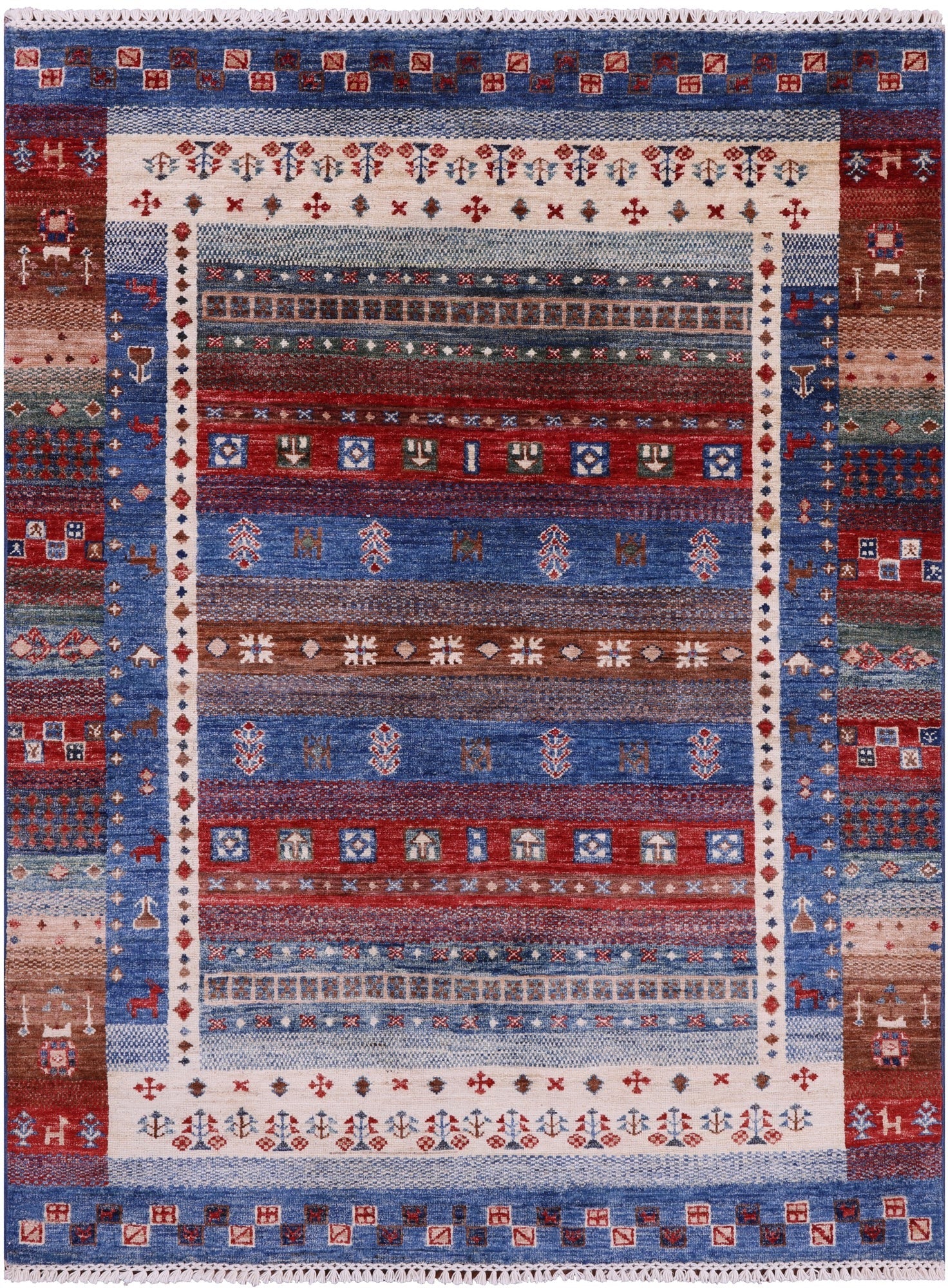 Tribal Persian Gabbeh Hand Knotted Wool Rug - 4' 3" X 5' 8" - Golden Nile
