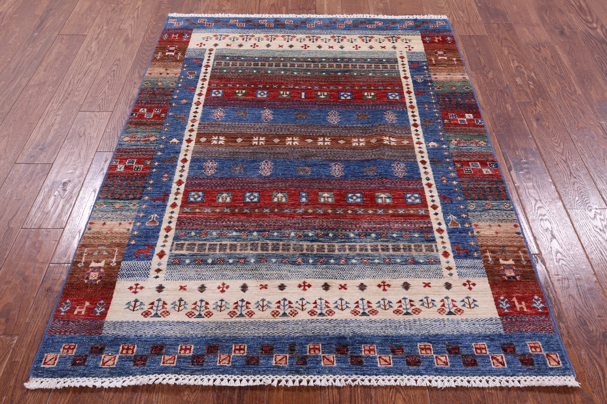 Tribal Persian Gabbeh Hand Knotted Wool Rug - 4' 3" X 5' 8" - Golden Nile