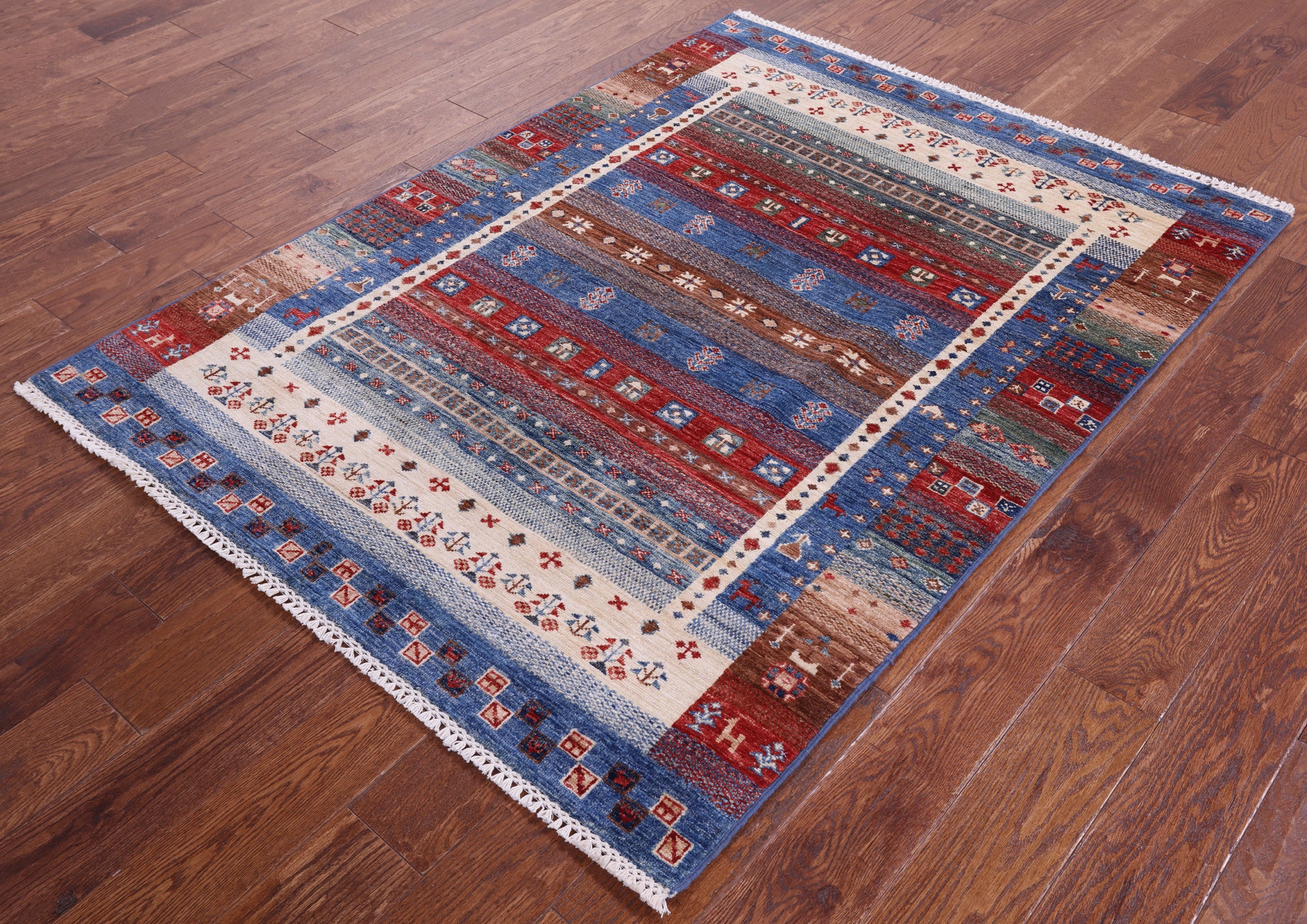 Tribal Persian Gabbeh Hand Knotted Wool Rug - 4' 3" X 5' 8" - Golden Nile